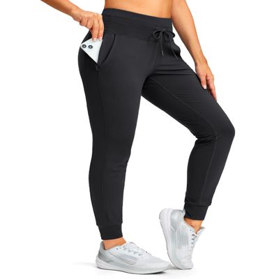 SANTINY Women's Fleece Lined Joggers with Pockets Slim Fit Ski Pants Winter Warm Leggings Hiking Running Gear (Black_XL)