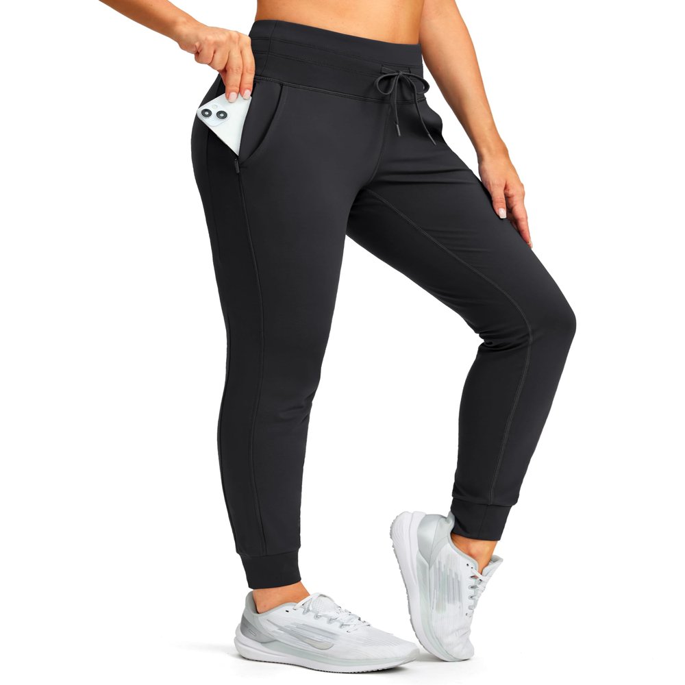 SANTINY Women's Fleece Lined Joggers with Pockets Slim Fit Ski Pants Winter Warm Leggings Hiking Running Gear (Black_XL)