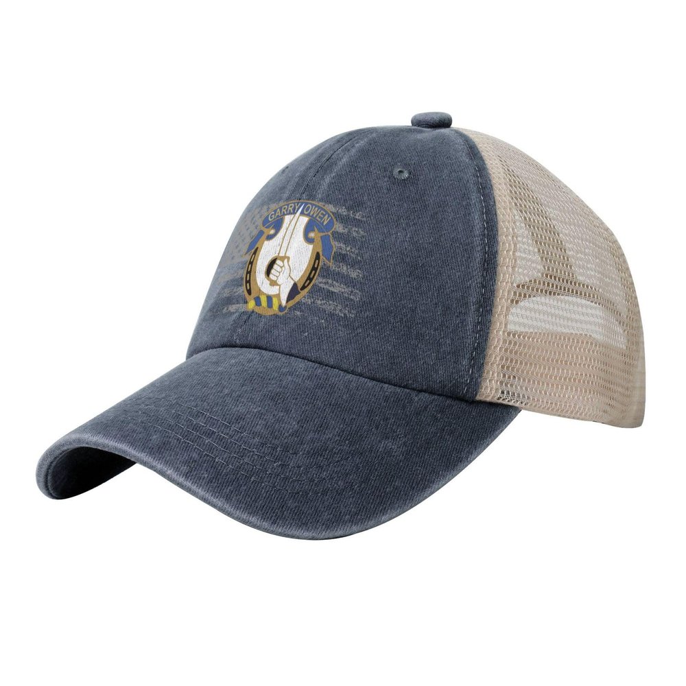 7th Cavalry Garry Owen Denim Trucker Hat Mesh Baseball Cap for Men Cowboy Dad Navy Blue