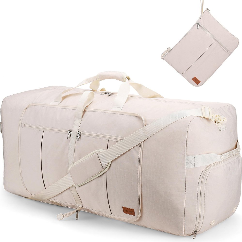 120L Travel Duffle Bag for Men and Women, Urtala 34 Large Duffle Bag for Traveling with Shoe Compartment, Foldable Duffel Bag Water & Tear Resistant (Beige)