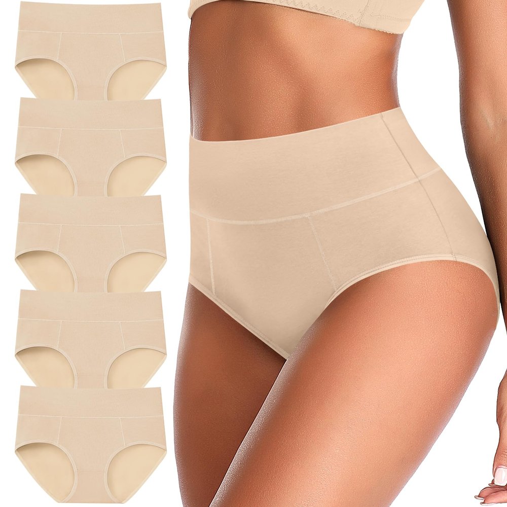 ASIMOON Tummy Control High Waisted Underwear for Women Cotton Plus Size Full Coverage Panties Ladies Briefs 3XL