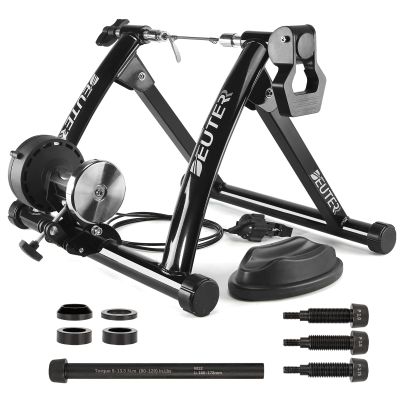 Bike Trainer, Magnetic Bicycle Stationary Stand for Indoor Exercise Riding, 26-29" & 700C Wheels, Quick Release Skewer & Front Wheel Riser Block Included