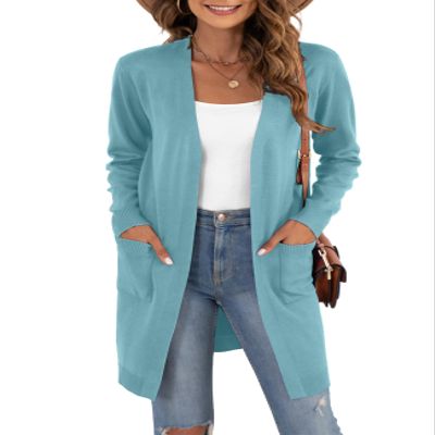 VIISHOW Women's Long Sleeve Open Front Cardigans Sweaters Outwear with Pockets, Hu Green, Medium