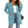 VIISHOW Women's Long Sleeve Open Front Cardigans Sweaters Outwear with Pockets, Hu Green, Medium view 2