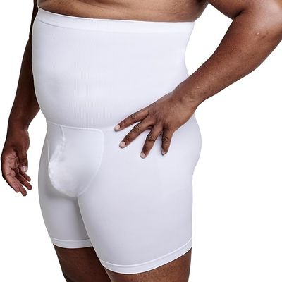 QORE LOGIQ Tummy Control Shapewear Compression Shorts, Waist Compression, Mens Shapewear Tummy Control, Girdles for Belly Fat (White, L)