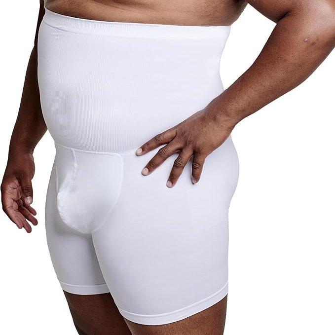 QORE LOGIQ Tummy Control Shapewear Compression Shorts, Waist Compression, Mens Shapewear Tummy Control, Girdles for Belly Fat (White, L)