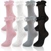 QHANSHIEE 4 Pairs Lace Ruffle Frilly Ankle Socks Women Mesh Lace Trim Lolita Socks Cute Dress Sock for Girls Ladies Princess Accessories,Ankle High Sock for Women view 1