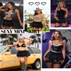 Avidlove Skirts for Women Mini Skirt Halloween Cosplay Mini Skirt Y2k Skirts with Drawstring Ruched Bow Beach Short Skirt Black view 4