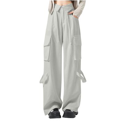 Double-Layer Folded Waist Casual Pants for Women 2024 Hot Girl Style Slim Stretchy Flared Trousers Y2K Streetwear Khaki