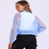 Allegra K Sheer Bomber Jacket for Women's Zip Up Long Sleeve See Through Jackets Medium Light Blue view 3