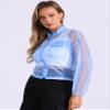 Allegra K Sheer Bomber Jacket for Women's Zip Up Long Sleeve See Through Jackets Medium Light Blue view 4