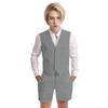 Wotoko Boys Summer Linen Suit Slim Fit Kids Tuxedo Beach Wedding Suits for Boys 2 Pieces Vest Short Pants Set,Grey,8 view 1
