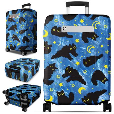Slohif Luggage Cover for Suitcase Tsa Approved Protector - Luggage Sleeve Large Suit Case Cover Travel Stretch Baggage Case Protective Washable Fit 31-32 Inch Black Cat XL