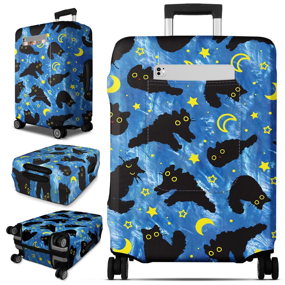 Slohif Luggage Cover for Suitcase Tsa Approved Protector - Luggage Sleeve Large Suit Case Cover Travel Stretch Baggage Case Protective Washable Fit 31-32 Inch Black Cat XL