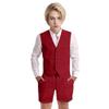 Wotoko Boys Summer Linen Suit Slim Fit Kids Tuxedo Beach Wedding Suits for Boys 2 Pieces Vest Short Pants Set,Red,6 view 1