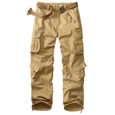 Khaki Cargo Pants for Men Cotton Casual Pants with Pockets for Tactical Military Carpenter Travel Work Pants Size 30 Regular Fit