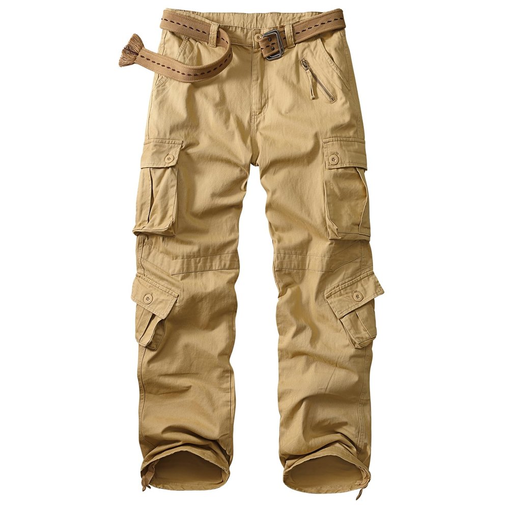 Khaki Cargo Pants for Men Cotton Casual Pants with Pockets for Tactical Military Carpenter Travel Work Pants Size 30 Regular Fit