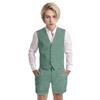 Wotoko Boys Summer Linen Suit Slim Fit Kids Tuxedo Beach Wedding Suits for Boys 2 Pieces Vest Short Pants Set,Mint Green,20 view 1