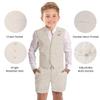 Wotoko Boys Summer Linen Suit Slim Fit Kids Tuxedo Beach Wedding Suits for Boys 2 Pieces Vest Short Pants Set,Mint Green,20 view 4