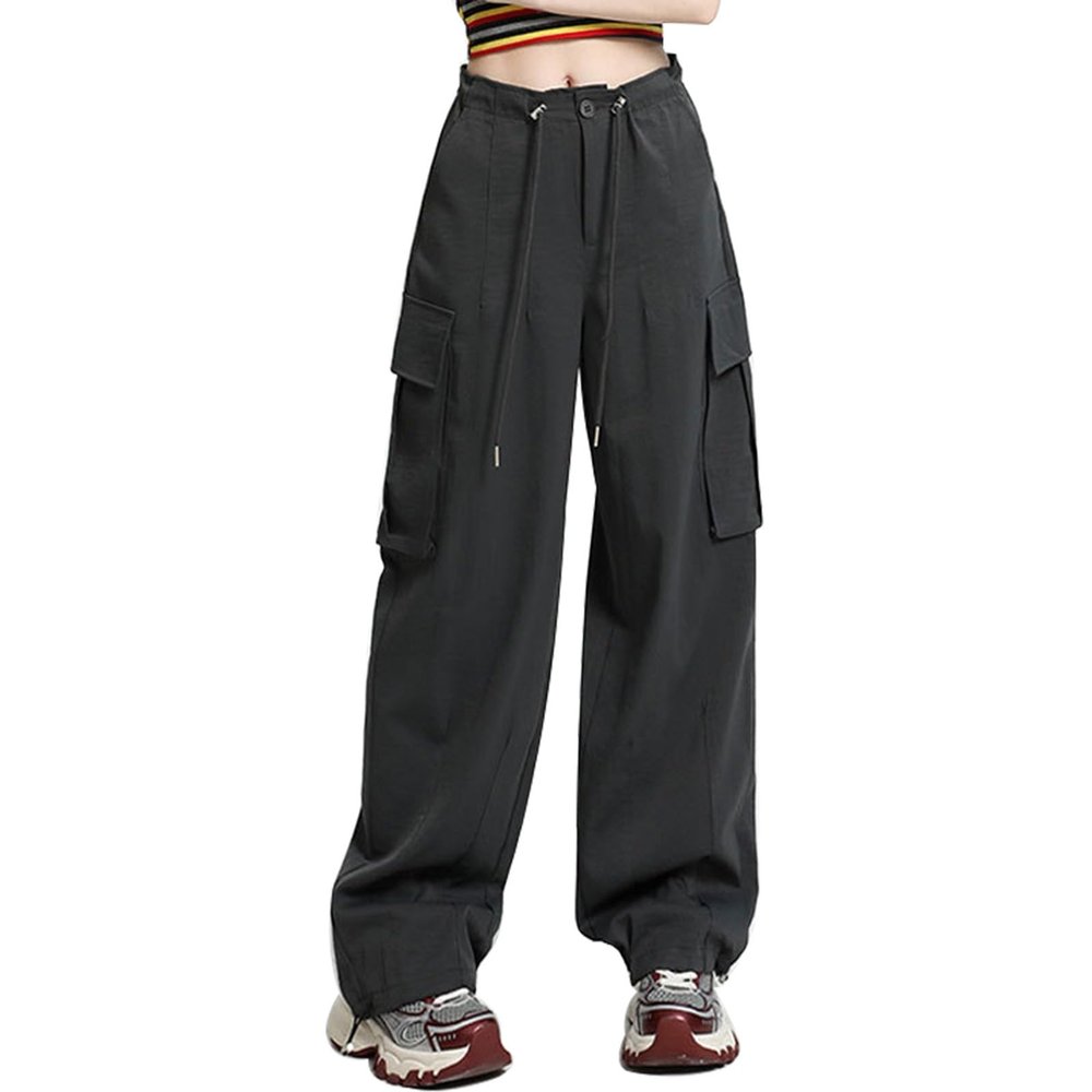 Akklian Teen Girls Cargo Pants Baggy Y2K Wide Leg Combat Military Trousers Outdoor Joggers Pants Streetwear Multi Pockets