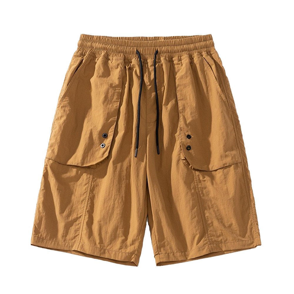 QOAAIE Men's Summer Casual Cargo Shorts Elastic Waist Drawstring Straight Leg Shorts Outdoor Cotton Work Athletic Shorts (Brown,XX-Large)