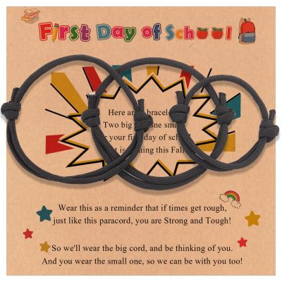 2-3Pcs First Day of School Knit Rope Bracelet Love Between Mother/Father/Mama and Daughter/Son/Me Back To Scool Gifts Protection Anxiety Relief Colorful Nylon Woven Bracelet With Message Card (Black(3Pcs), 3Pcs)