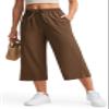 Libin Capri Pants for Women Lightweight Wide Leg Casual Beach Pants Lounge Travel Work Slacks with Pockets Loose Fit Hiking Walking, Brown XXL view 1
