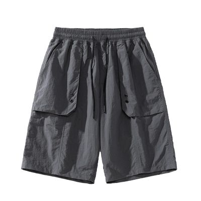 QOAAIE Men's Summer Casual Cargo Shorts Elastic Waist Drawstring Straight Leg Shorts Outdoor Cotton Work Athletic Shorts (Dark Grey,Large)