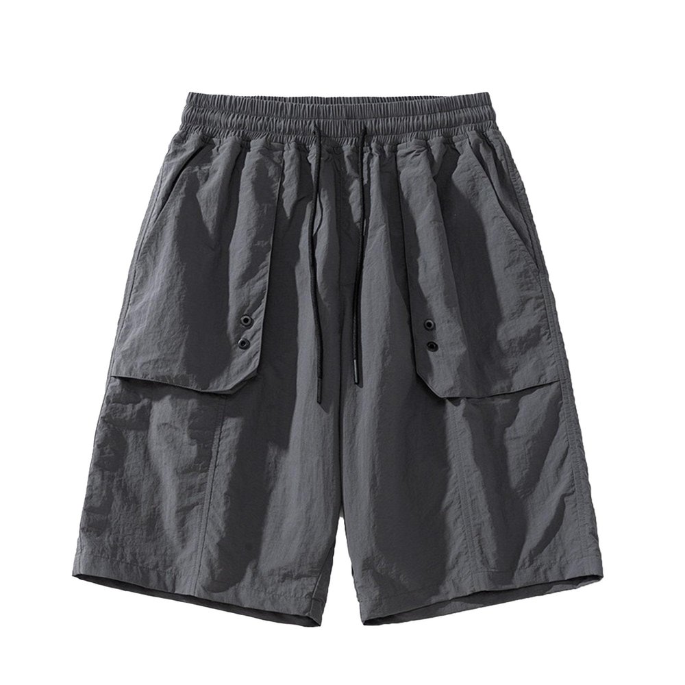 QOAAIE Men's Summer Casual Cargo Shorts Elastic Waist Drawstring Straight Leg Shorts Outdoor Cotton Work Athletic Shorts (Dark Grey,Large)