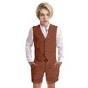 Wotoko Boys Summer Linen Suit Slim Fit Kids Tuxedo Beach Wedding Suits for Boys 2 Pieces Vest Short Pants Set,Brown,10 view 1