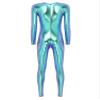 dPois Womens Shiny Metallic Unitard Round Neck Long Sleeve Footless Zentai Suit Catsuit Dancewear Blue X-Large view 2