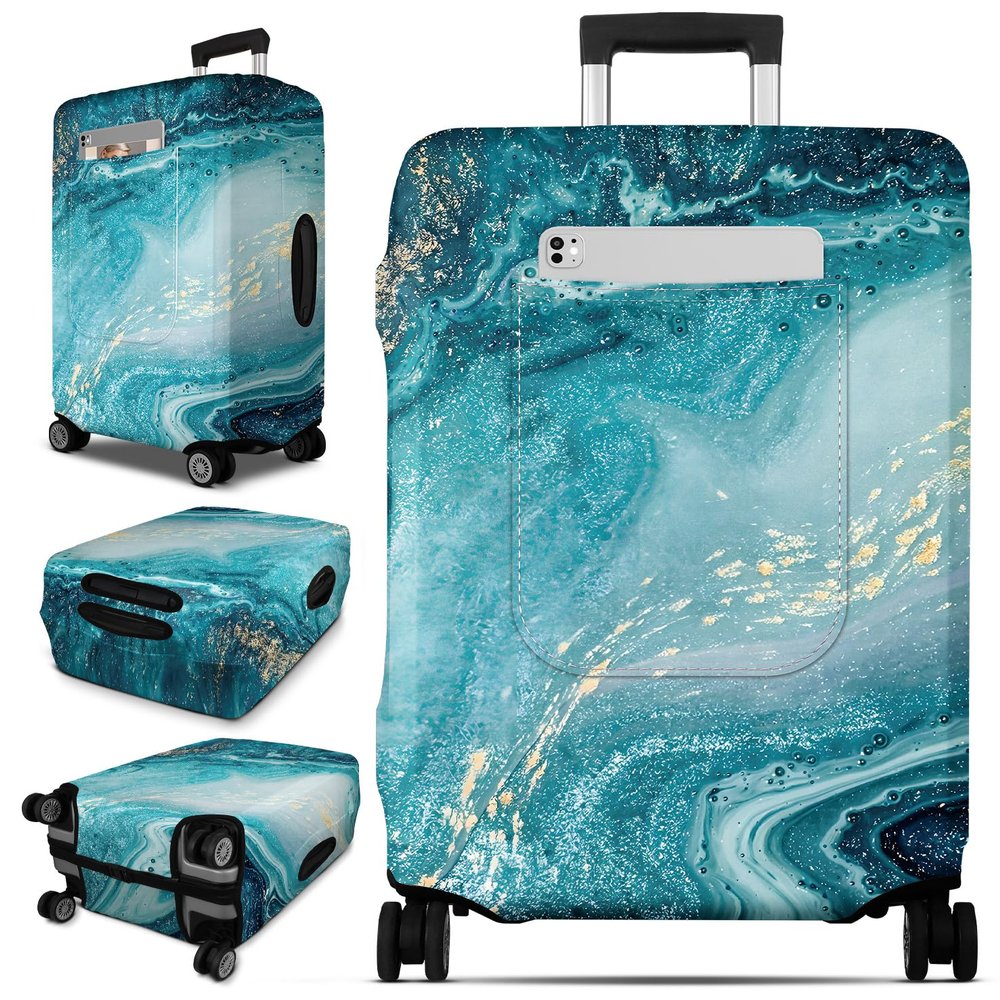 Slohif Luggage Cover for Suitcase Tsa Approved Protector - Luggage Sleeve Large Suit Case Cover Travel Stretch Baggage Case Protective Washable Fit 24-27 Inch Sea Wave M