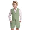 Wotoko Boys Summer Linen Suit Slim Fit Kids Tuxedo Beach Wedding Suits for Boys 2 Pieces Vest Short Pants Set,Sage Green,3T view 1