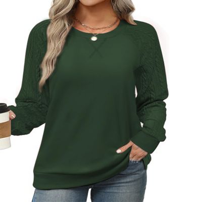 Ohhettm Womens Crewneck Sweatshirt Cable Knit Sleeve Fall Winter Outfits