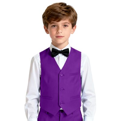 Lycody Boys Vest Formal Purple Suit Vest for Kids Teens Boy Button Up Tuxedo Dress Vest Size 12
