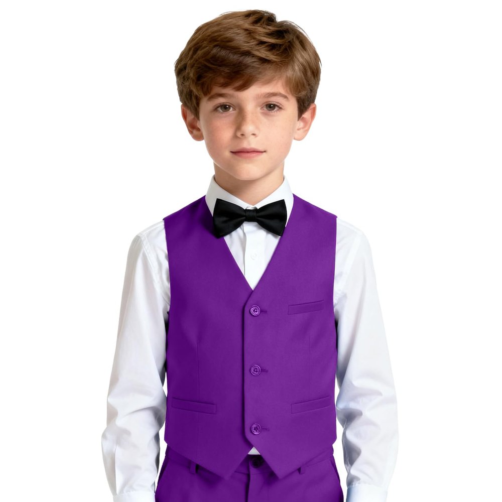 Lycody Boys Vest Formal Purple Suit Vest for Kids Teens Boy Button Up Tuxedo Dress Vest Size 12