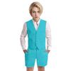Wotoko Boys Summer Linen Suit Slim Fit Kids Tuxedo Beach Wedding Suits for Boys 2 Pieces Vest Short Pants Set,Turquoise,10 view 1
