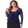 Allegra K Ruffle Mesh Shrug for Women's Long Sleeves Self Tie Casual Bolero Cardigan Medium Dark Blue view 1