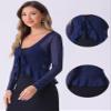 Allegra K Ruffle Mesh Shrug for Women's Long Sleeves Self Tie Casual Bolero Cardigan Medium Dark Blue view 2
