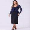 Allegra K Ruffle Mesh Shrug for Women's Long Sleeves Self Tie Casual Bolero Cardigan Medium Dark Blue view 4