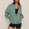 Jielayou Women Bomber Jacket Casual Zip Up Sweatshirt Drop Shoulder Long Sleeve Oversized Sweatshirt Comfy Fleece Jacket Trendy Full Zip Up Coat with Pockets Loose Sweaters Y2k Clothes Fall Outfits view 2