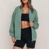 Jielayou Women Bomber Jacket Casual Zip Up Sweatshirt Drop Shoulder Long Sleeve Oversized Sweatshirt Comfy Fleece Jacket Trendy Full Zip Up Coat with Pockets Loose Sweaters Y2k Clothes Fall Outfits view 3