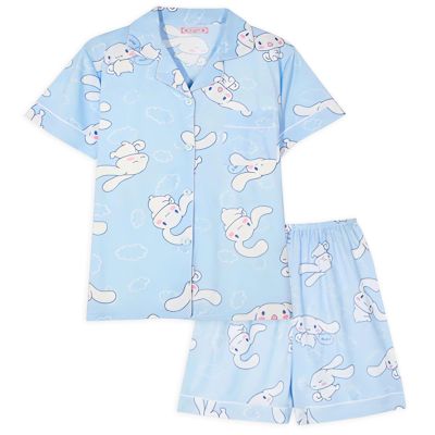 TradWloth Cute Women's Pajama Sets, Cartoon Print Sleepwear Short Sleeve Shirt and Casual Short - 2 Piece Blue