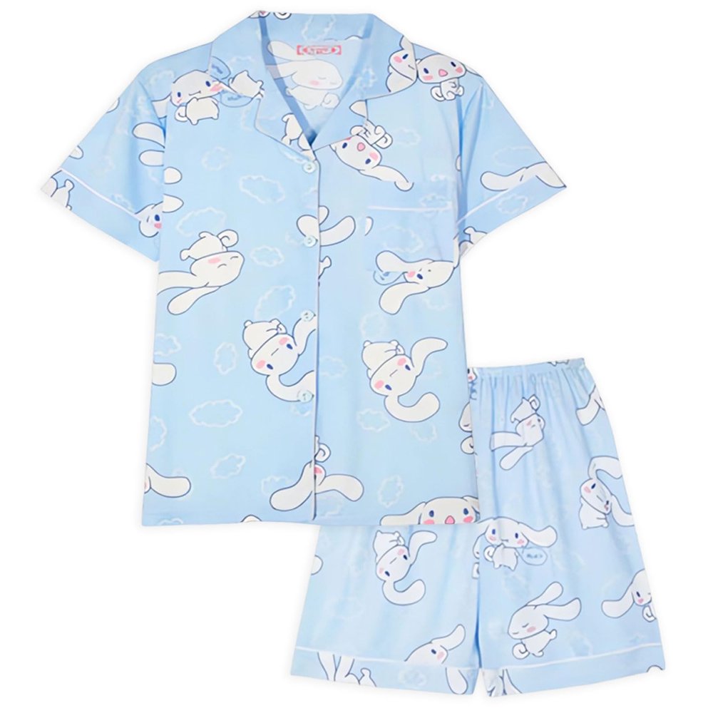 TradWloth Cute Women's Pajama Sets, Cartoon Print Sleepwear Short Sleeve Shirt and Casual Short - 2 Piece Blue