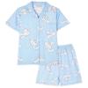 TradWloth Cute Women's Pajama Sets, Cartoon Print Sleepwear Short Sleeve Shirt and Casual Short - 2 Piece Blue view 1