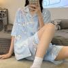 TradWloth Cute Women's Pajama Sets, Cartoon Print Sleepwear Short Sleeve Shirt and Casual Short - 2 Piece Blue view 2