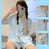 TradWloth Cute Women's Pajama Sets, Cartoon Print Sleepwear Short Sleeve Shirt and Casual Short - 2 Piece Blue view 4