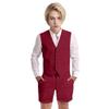 Wotoko Boys Summer Linen Suit Slim Fit Kids Tuxedo Beach Wedding Suits for Boys 2 Pieces Vest Short Pants Set,Burgundy,7 view 1