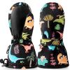 Caudblor Kids Mittens For Age 2-4,5-7,8-10, Dinosaur Toddler Waterproof Long Cuff Winter Mitten Gloves For Boy, Black Little Boys Fleece Snow Glove, Lightweight Childrens Mittens For Skiing,Skating view 1