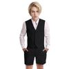 Wotoko Boys Summer Linen Suit Slim Fit Kids Tuxedo Beach Wedding Suits for Boys 2 Pieces Vest Short Pants Set,Black,7 view 1